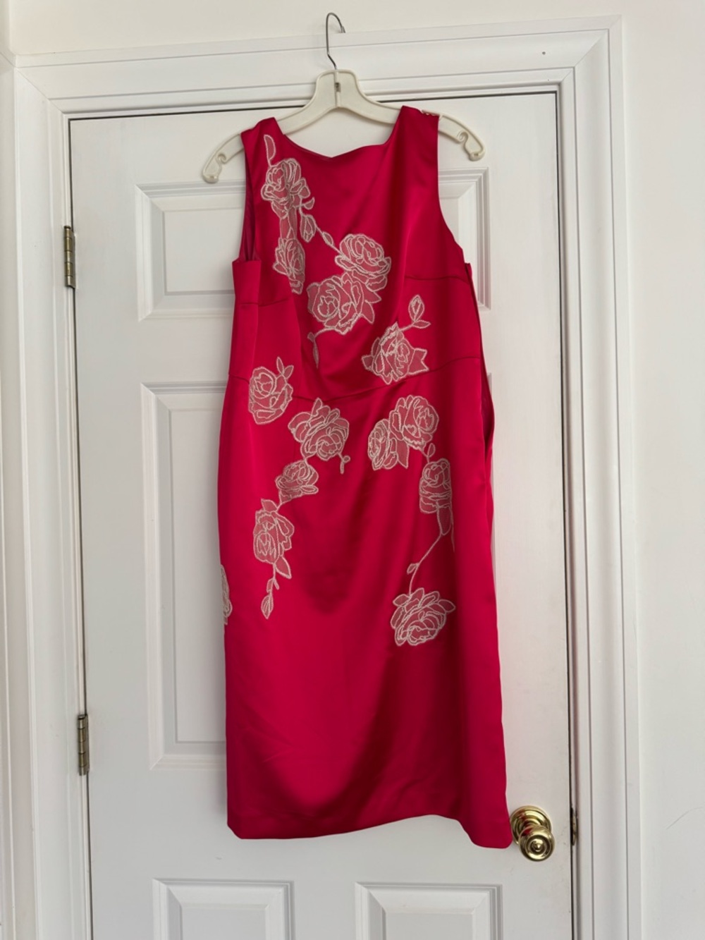 Sleeveless Fuchsia Floral Embroidered Sheath Dress